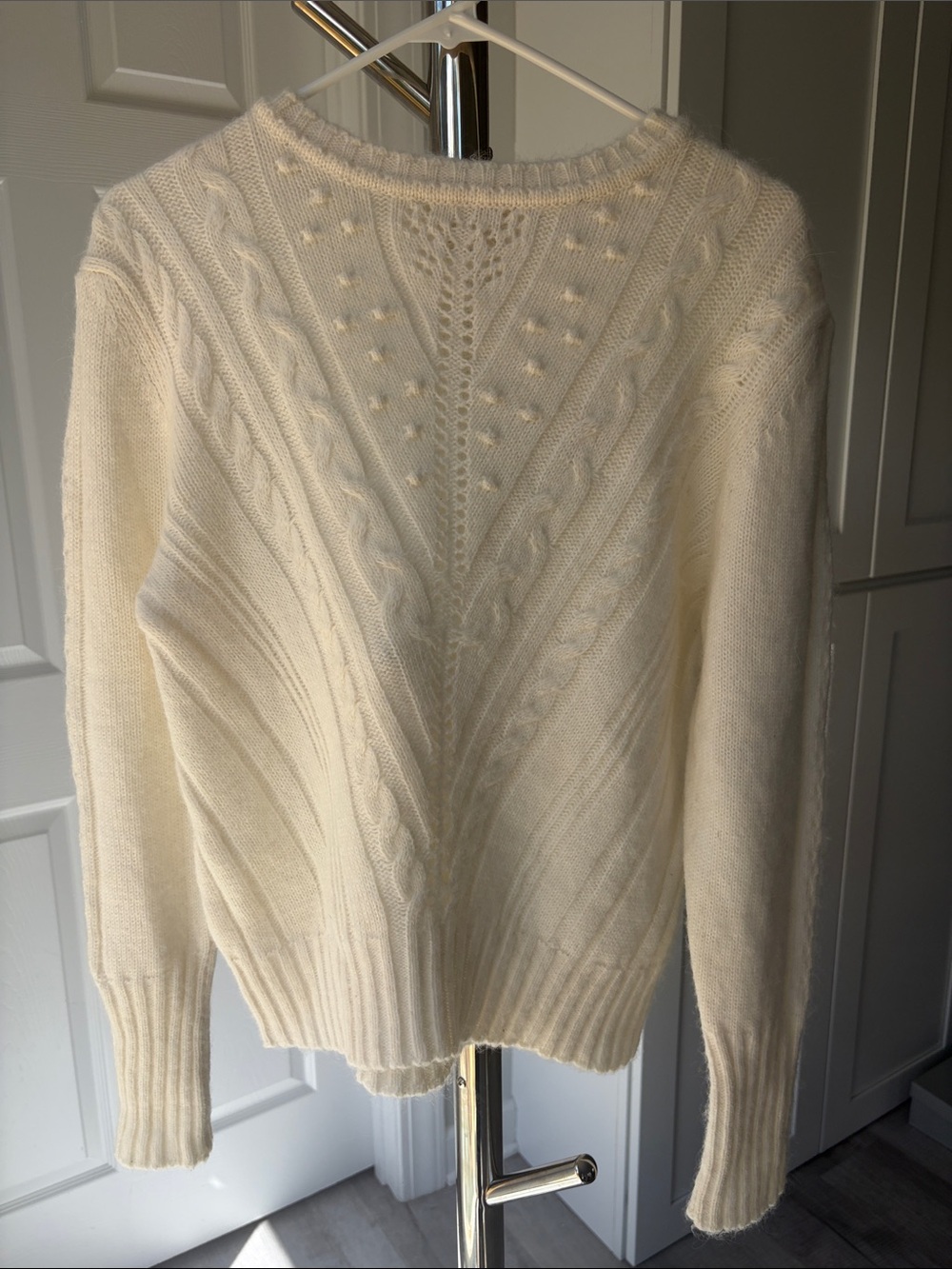 Monoprix/Premium Ivory Textured Cable Crewneck Sweater, Size M.